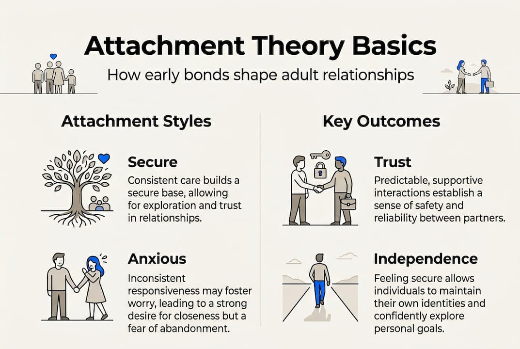 Infographic summarizes attachment styles and outcomes