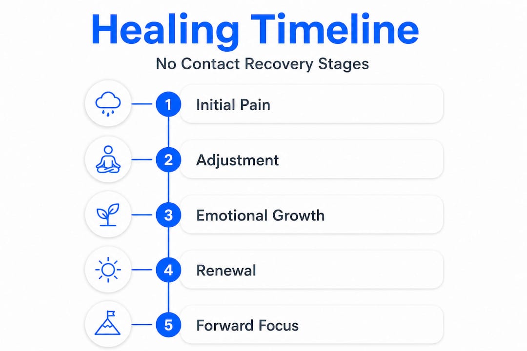 Infographic showing emotional healing timeline steps