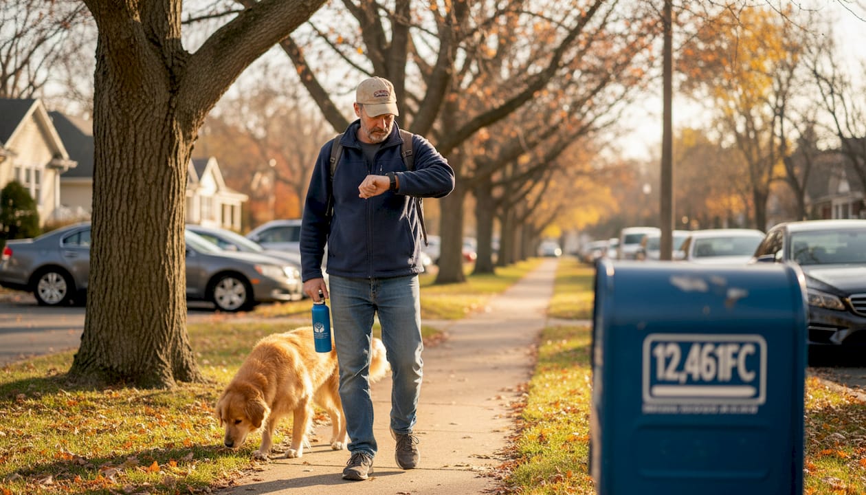 Man walking dog as resilience practice outdoors