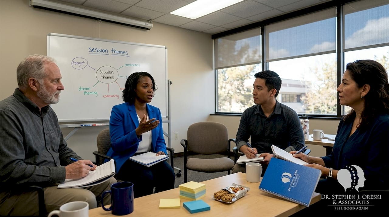 Therapists in active group supervision discussion