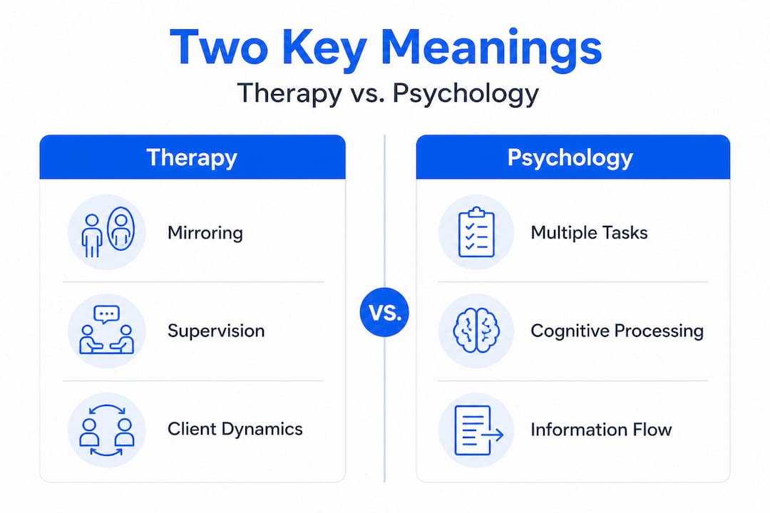 Infographic comparing therapy and psychology meanings