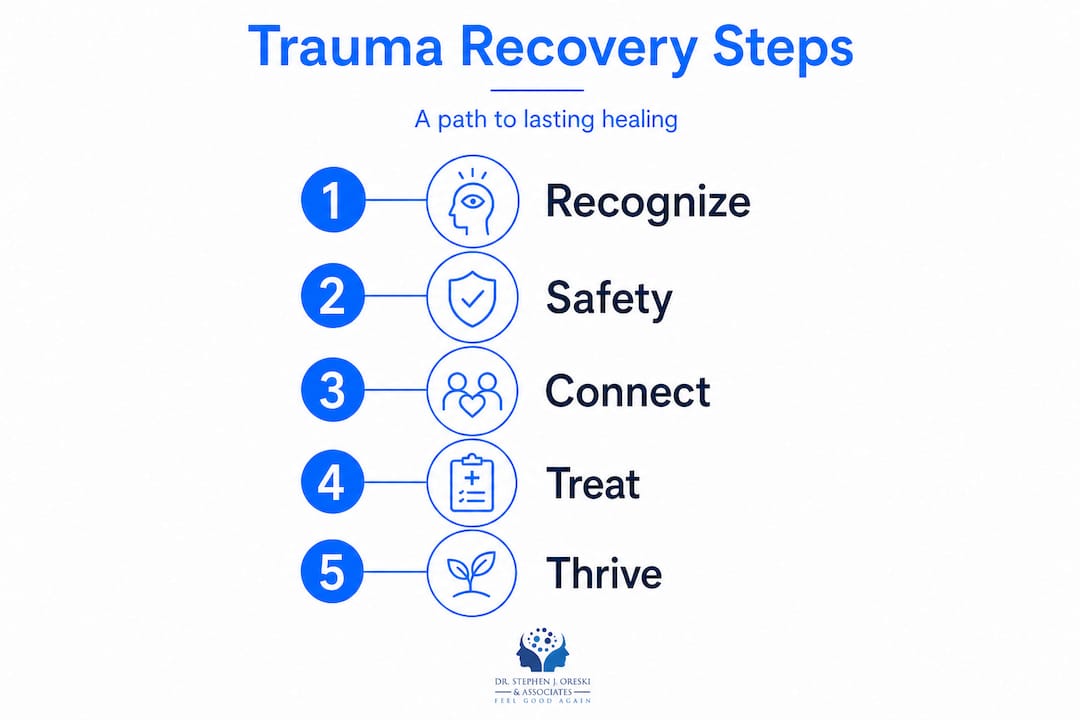 Infographic with trauma recovery step-by-step process