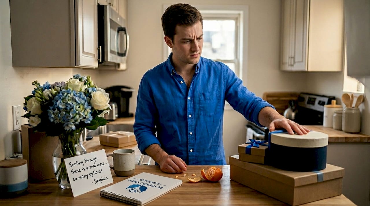 Person sorting through multiple unexpected gifts