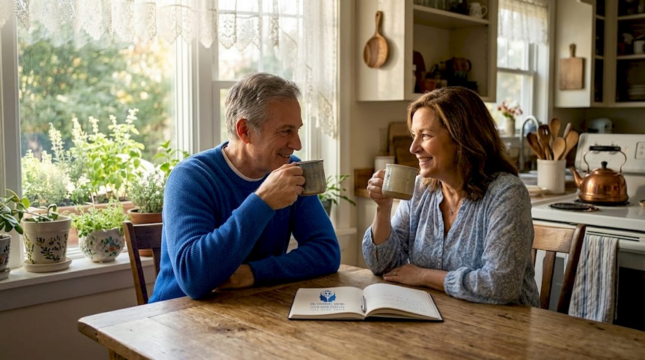 Couple reconnecting at home kitchen table