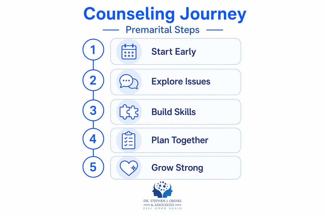 Infographic showing premarital counseling steps