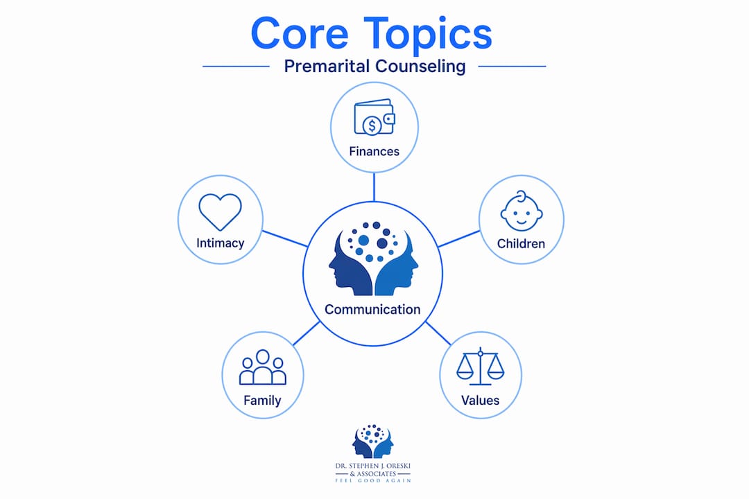 Infographic of core premarital counseling topics