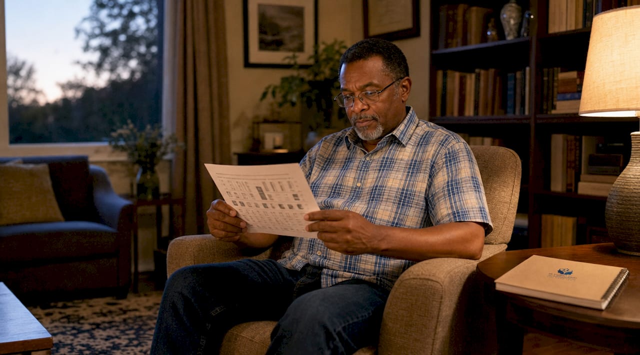 Man reviewing trauma trigger chart in therapy