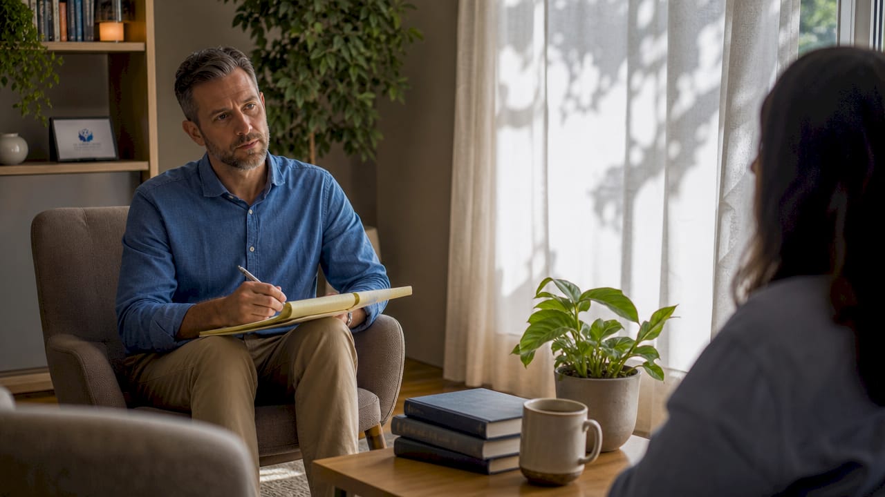 Therapist taking notes during session