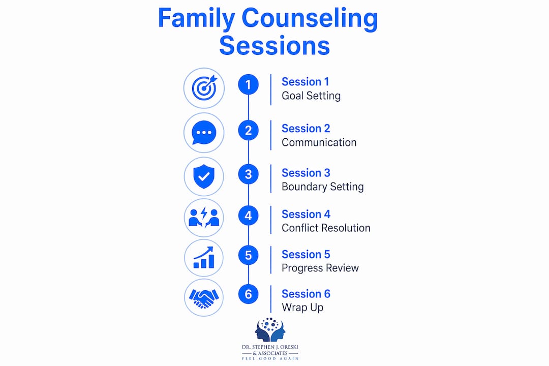 Infographic illustrating typical family counseling session flow