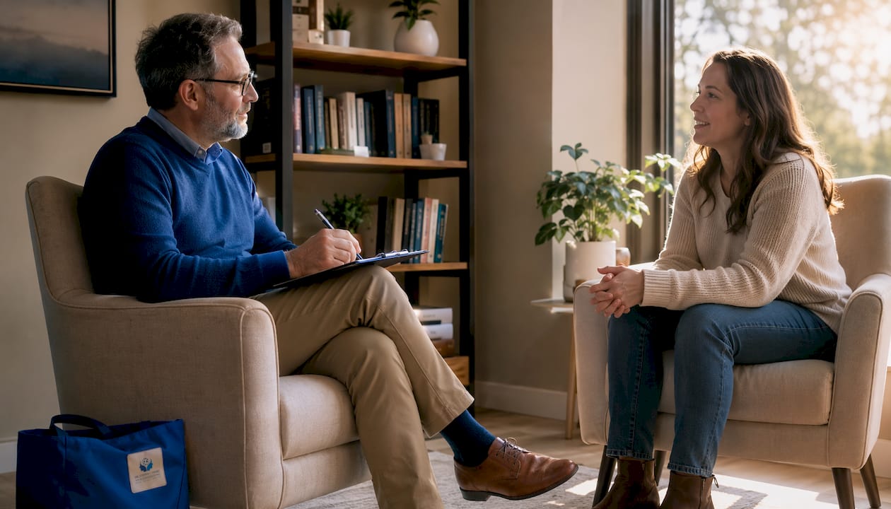 Therapist and client in healing therapy session