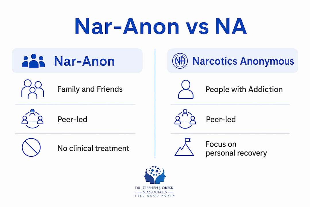 Infographic comparing Nar-Anon and Narcotics Anonymous