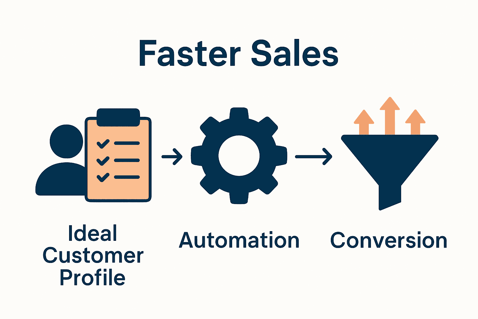 Infographic showing three steps to shorten sales cycles: profile, automate, convert faster.