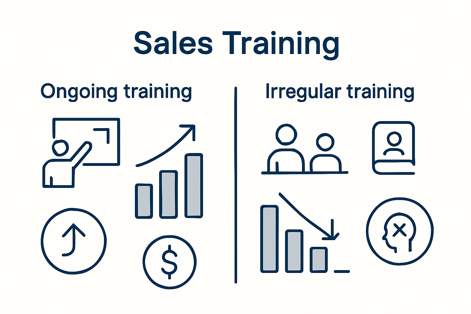Infographic showing impact of consistent vs irregular sales training