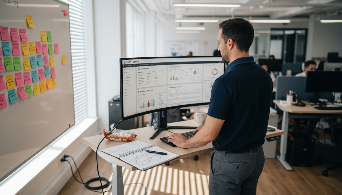 Sales manager updating digital sales pipeline
