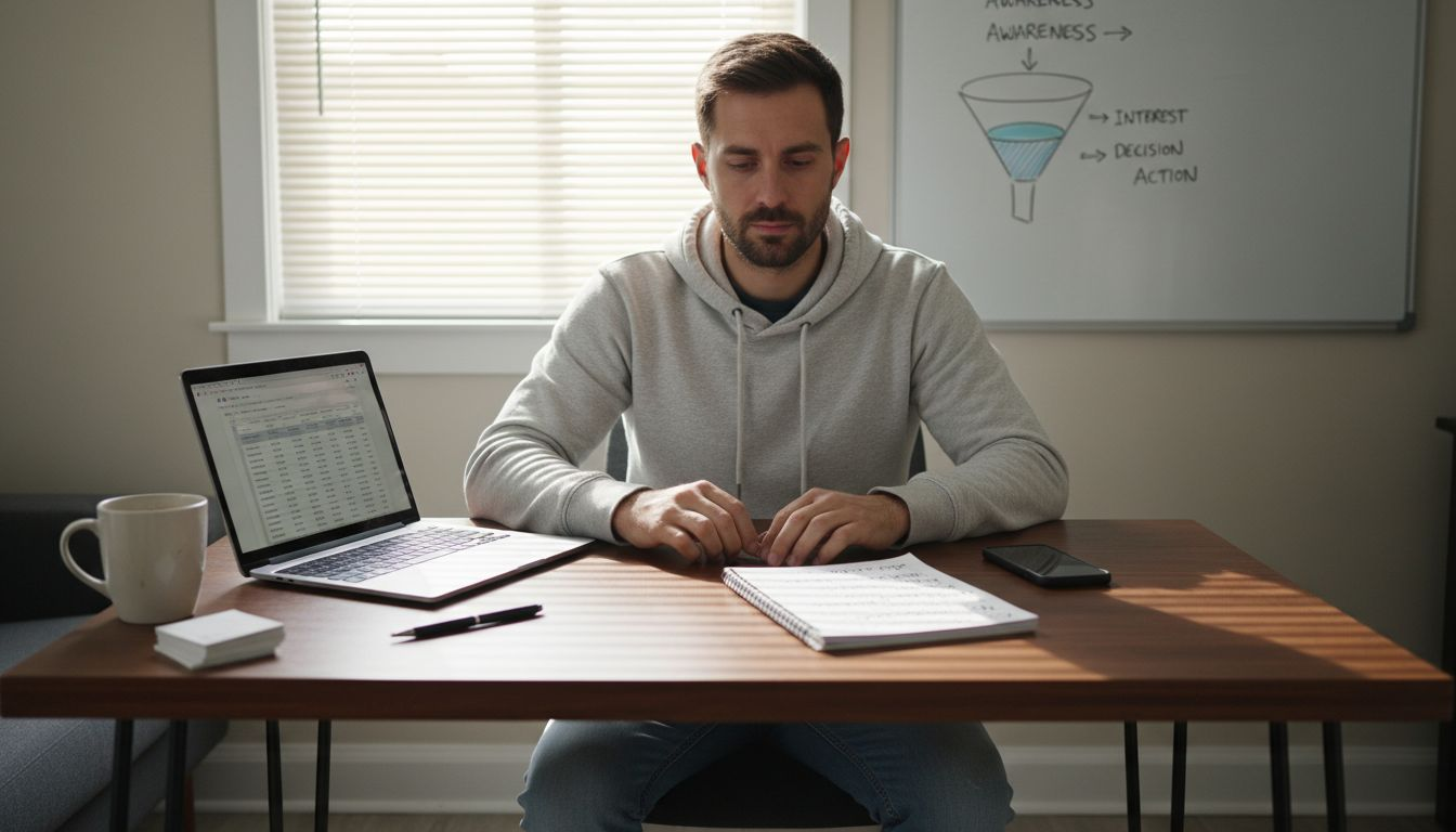 Solo entrepreneur working at compact desk