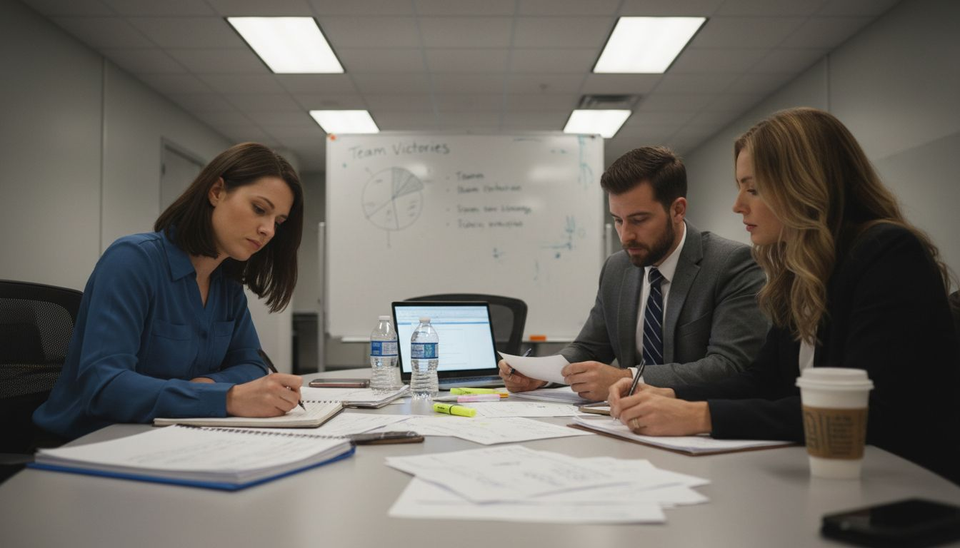 Sales team reviewing feedback in meeting