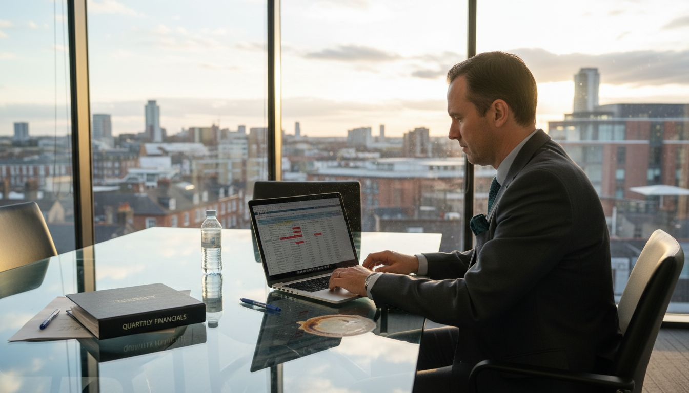 Manager updating sales expansion figures in office
