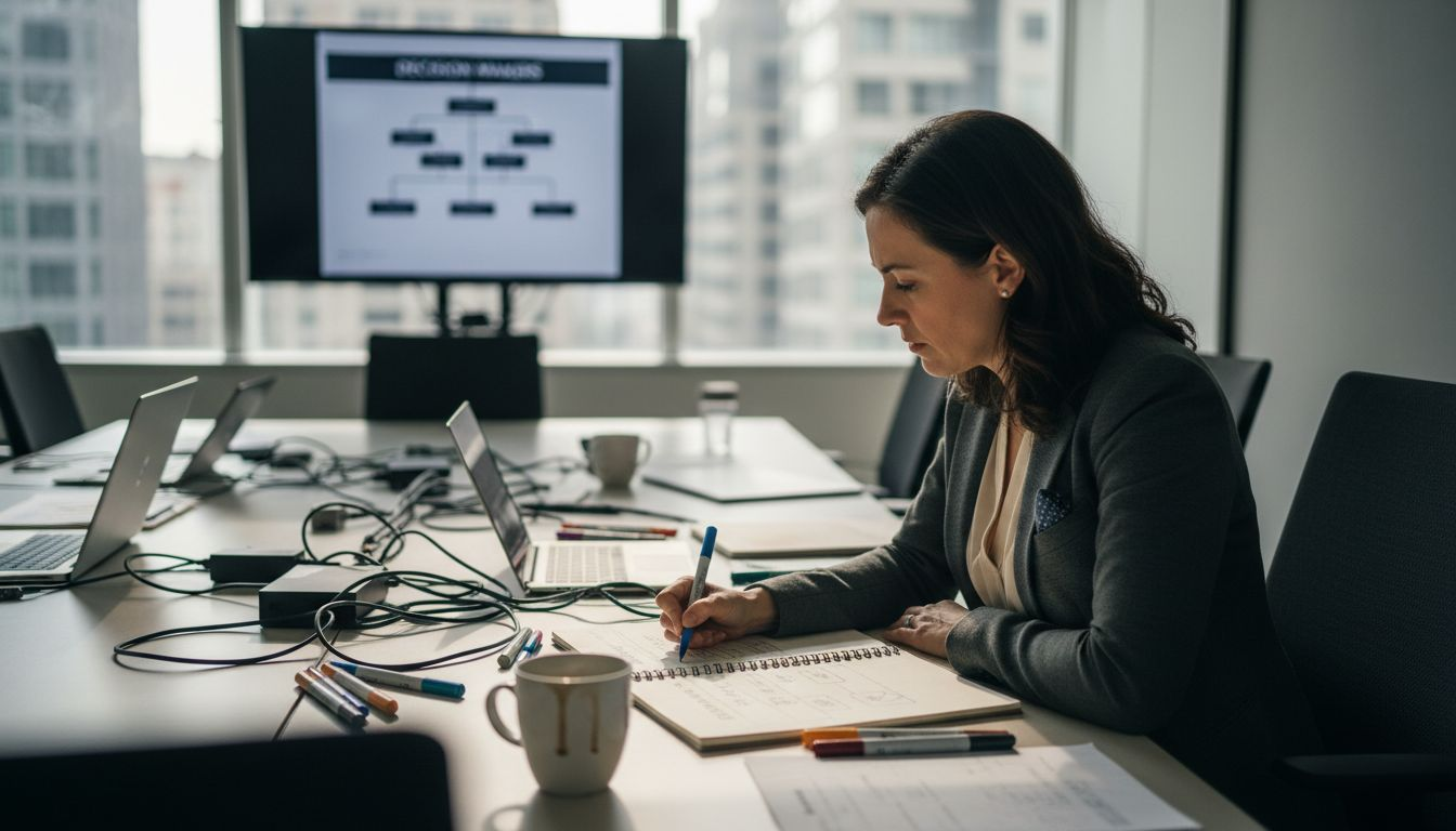 Woman drawing stakeholder map in meeting room