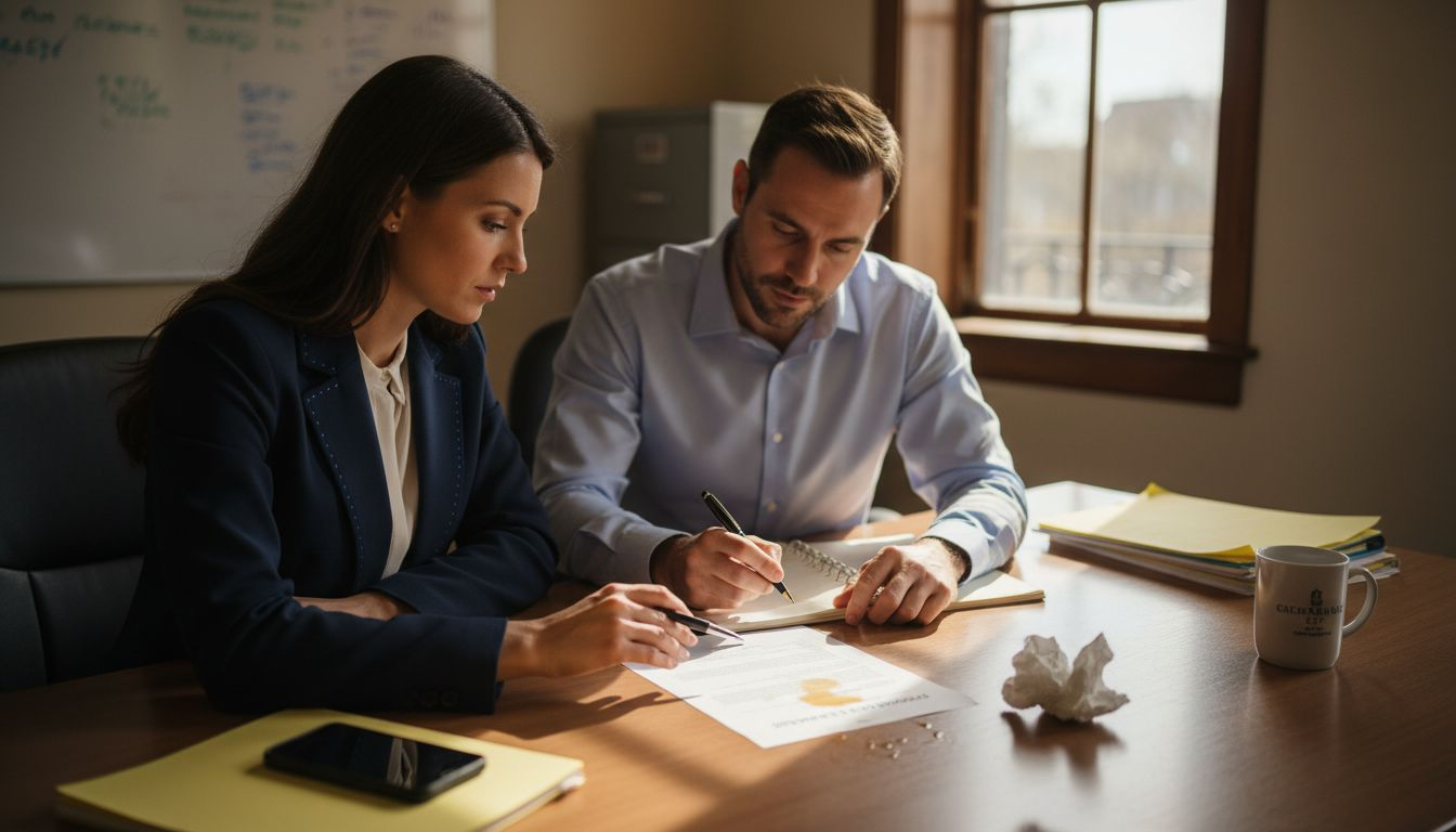 Lawyer and client discussing paperwork