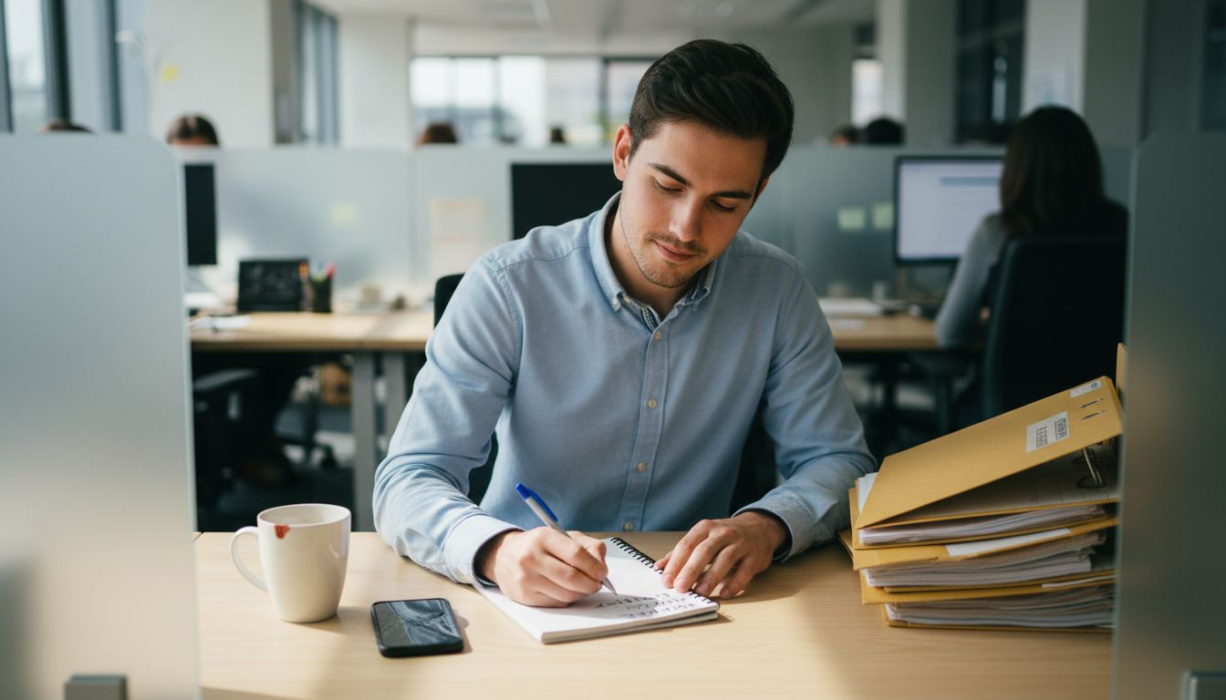 Salesperson setting targets at desk workspace