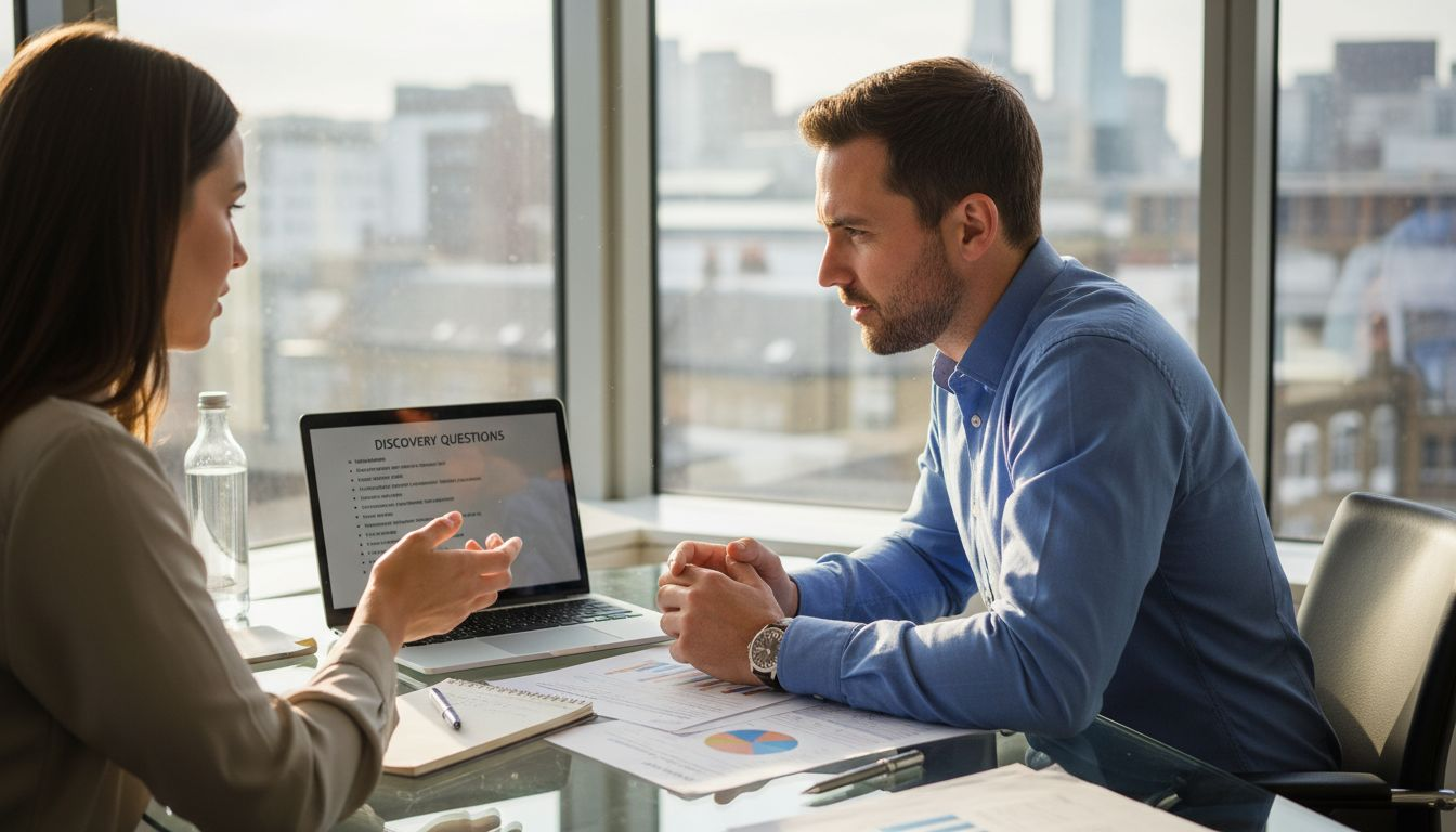 Sales consultant with client discussing challenges