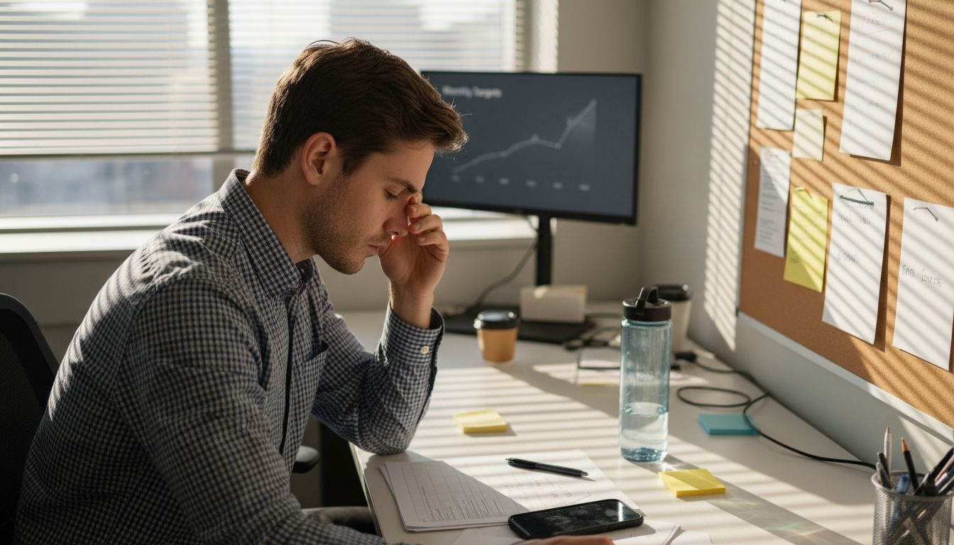 Salesperson reflecting on motivation at workspace