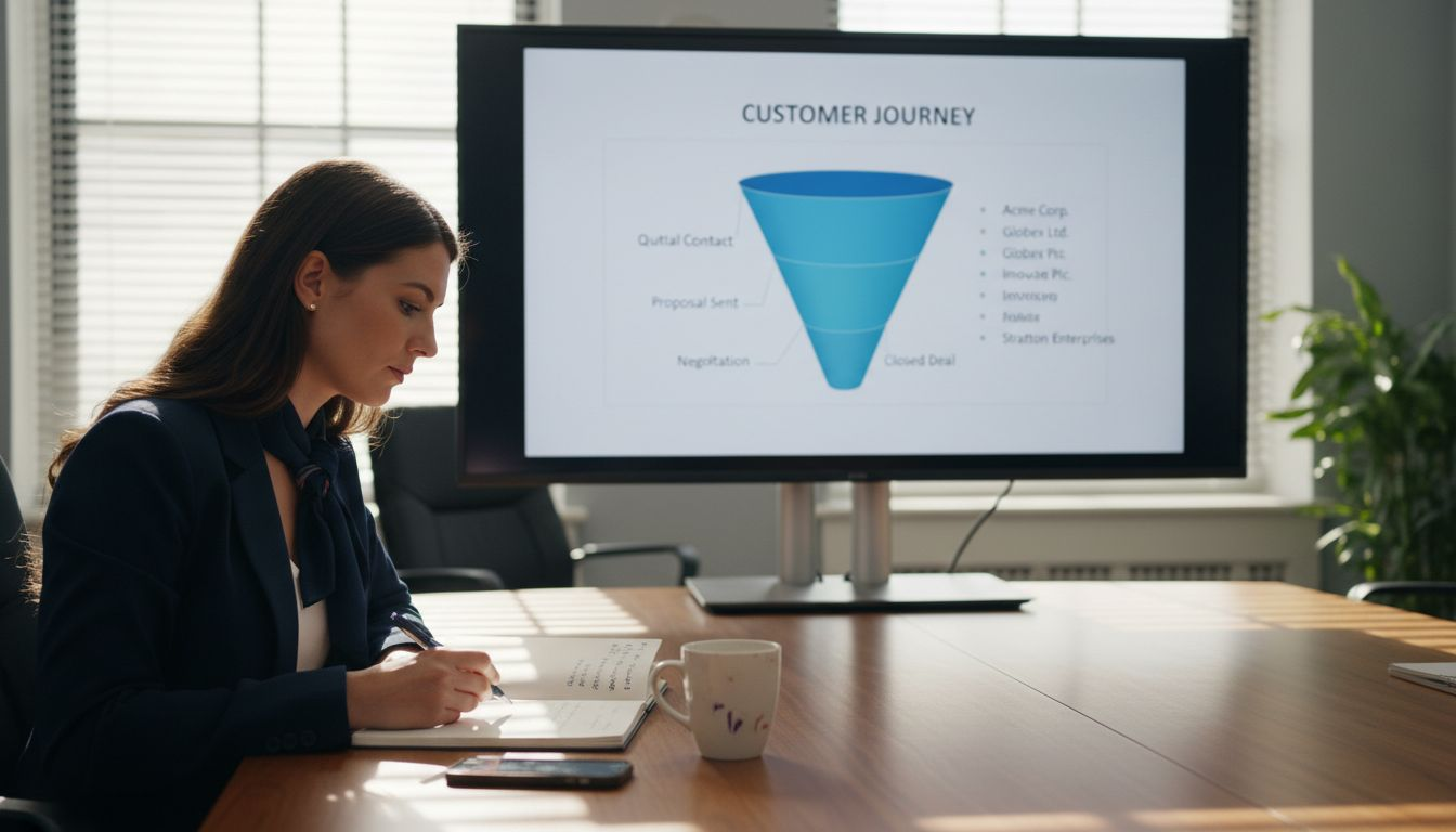 Sales rep presenting CRM customer journey