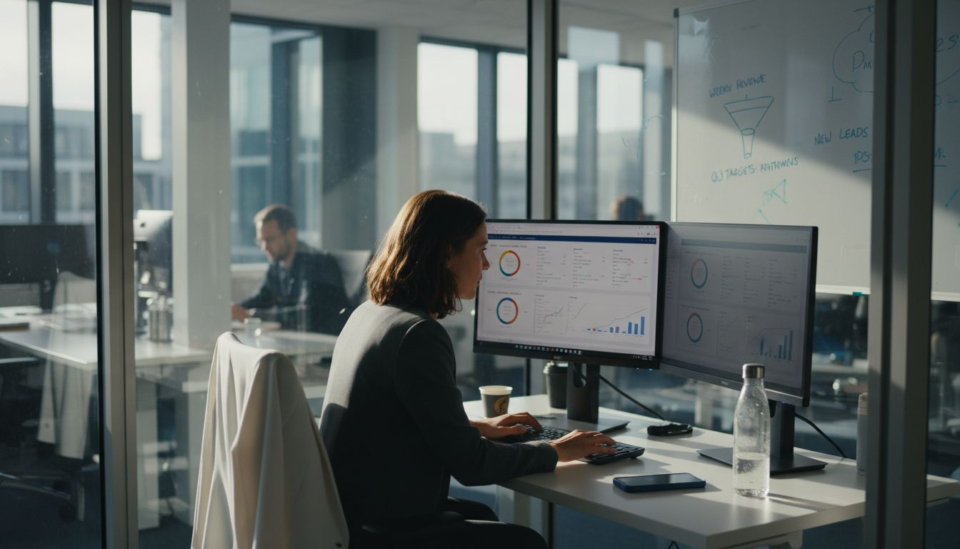 SaaS executive reviewing sales metrics screens