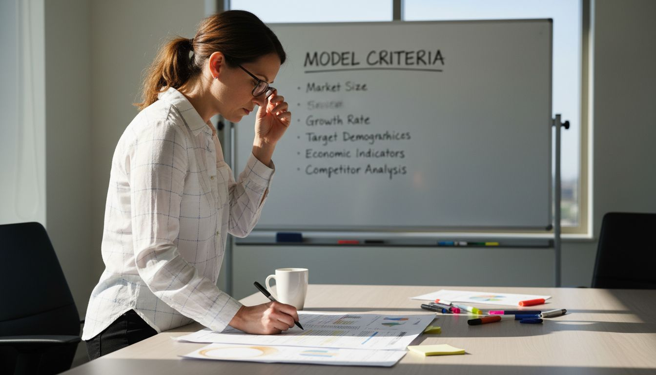 Analyst selecting sales forecasting model in meeting room
