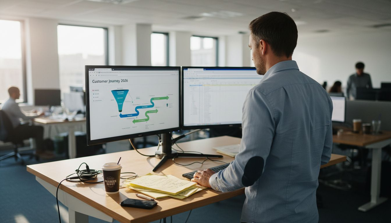 Manager analyzing digital sales funnel dashboard