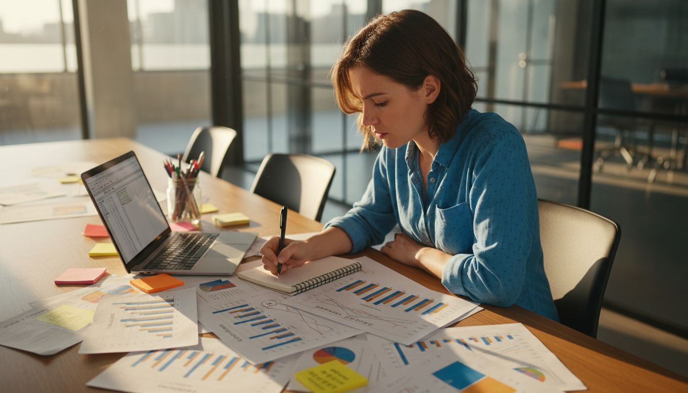 Marketing analyst reviewing sales metrics effectiveness