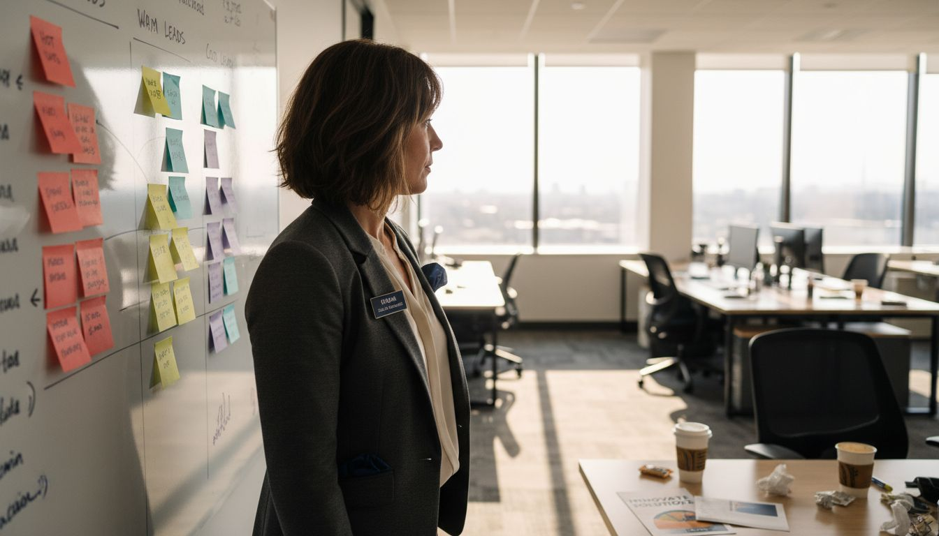 Sales manager organizing lead segments on whiteboard