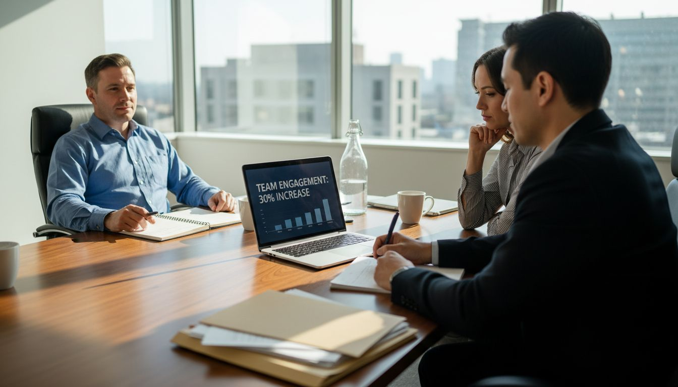 Sales team discussing engagement metrics in meeting