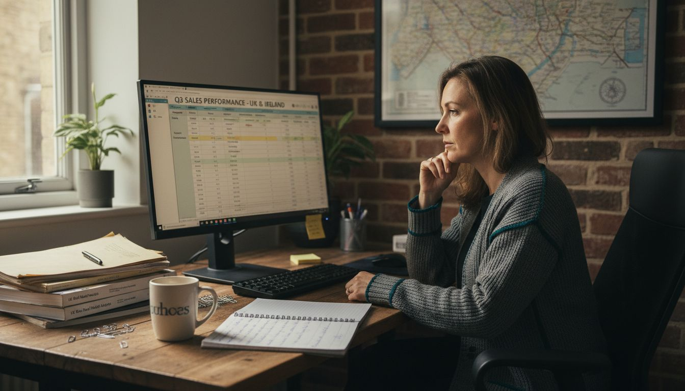 Consultant reviewing sales data in London office