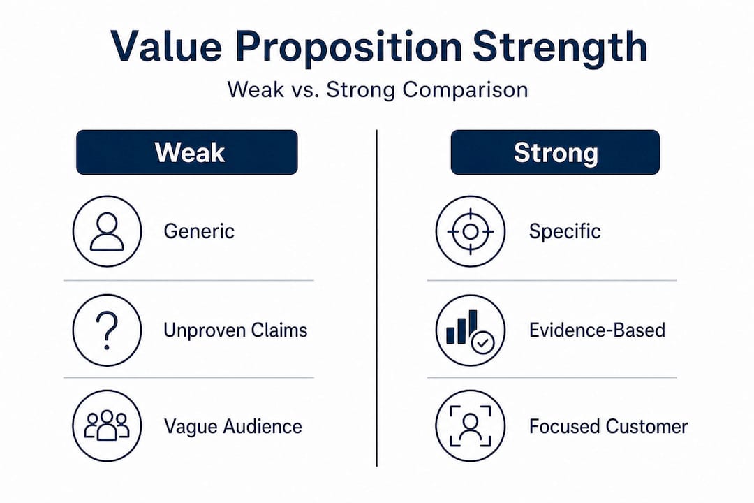 Infographic comparing weak and strong value propositions