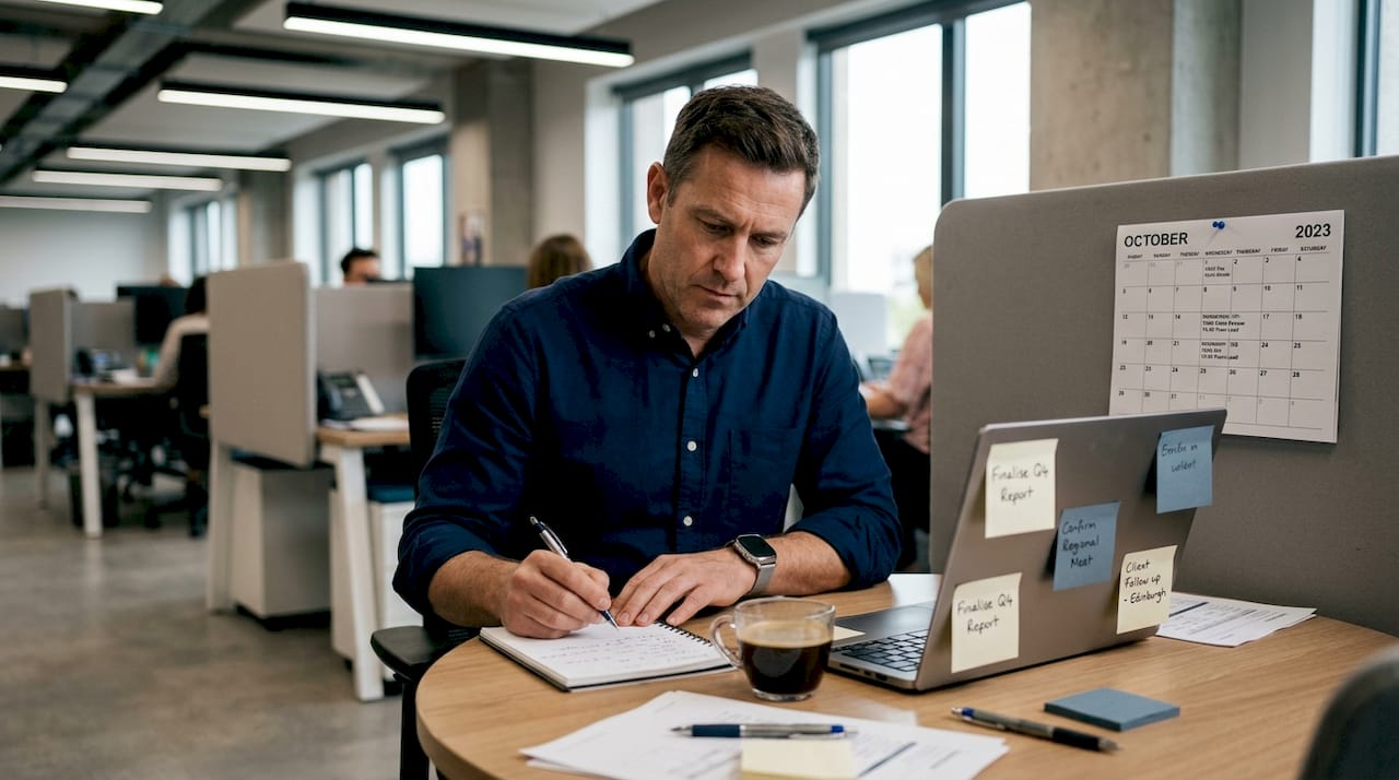 Manager conducts sales funnel audit at desk