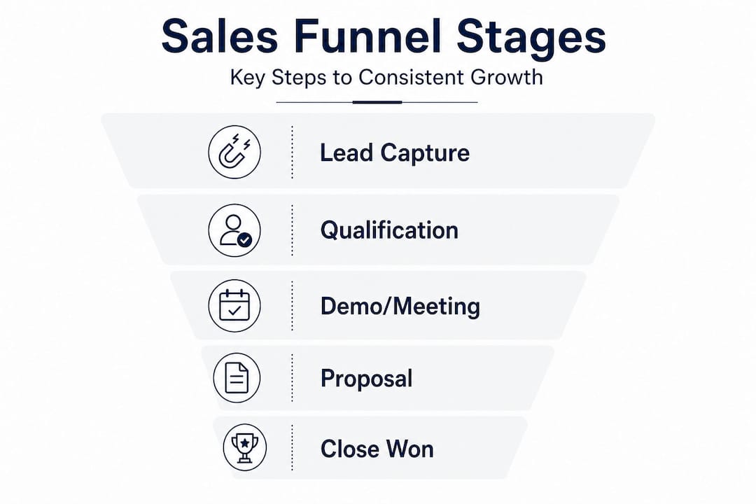Infographic illustrates sales funnel stages for growth
