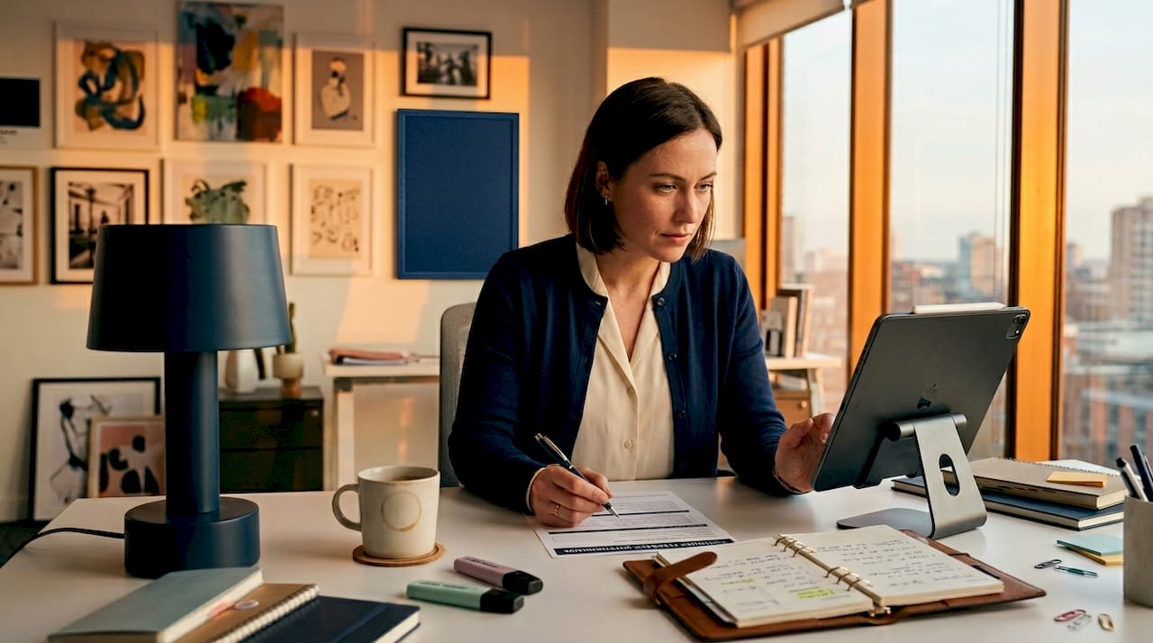 Sales rep reviewing diagnostic questionnaire