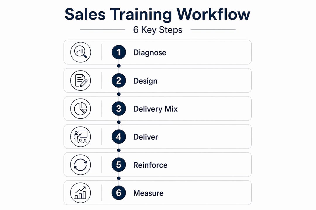 Infographic outlining sales training workflow steps