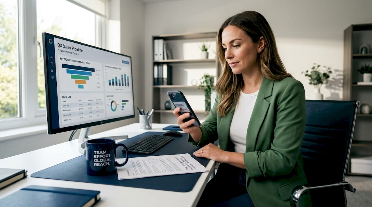 Woman studies sales data at her desk