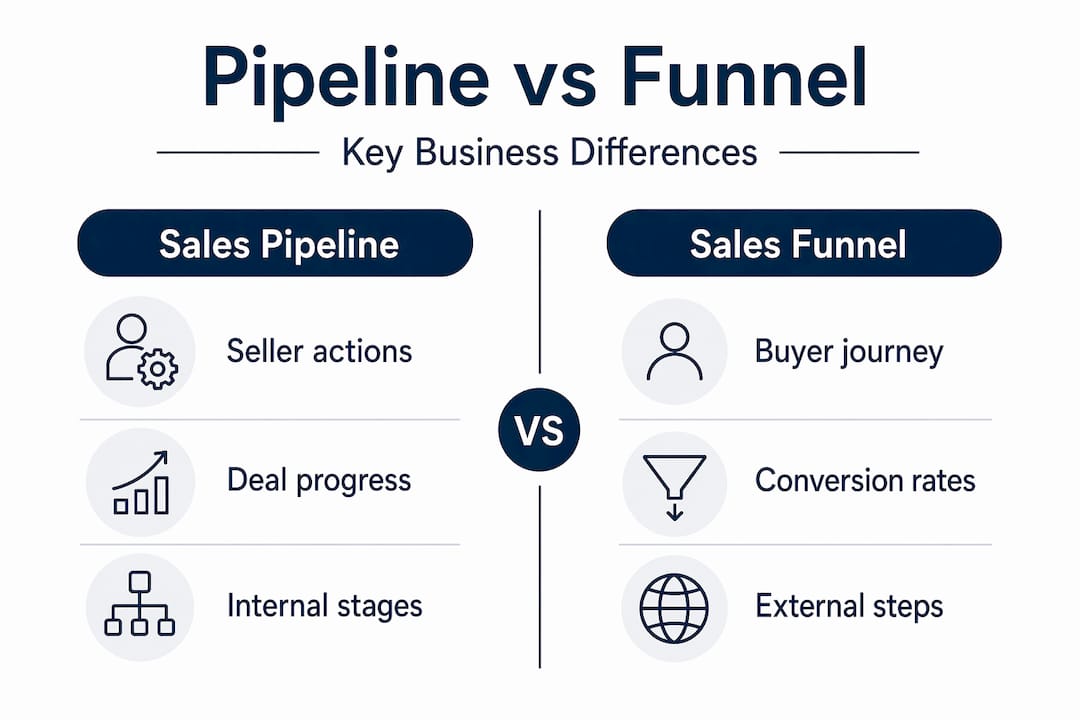Infographic comparing pipeline and funnel