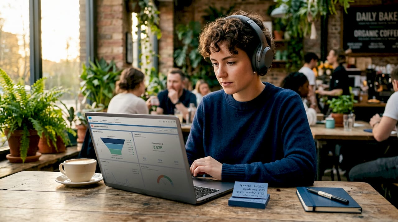 Sales rep uses AI-automated CRM tools