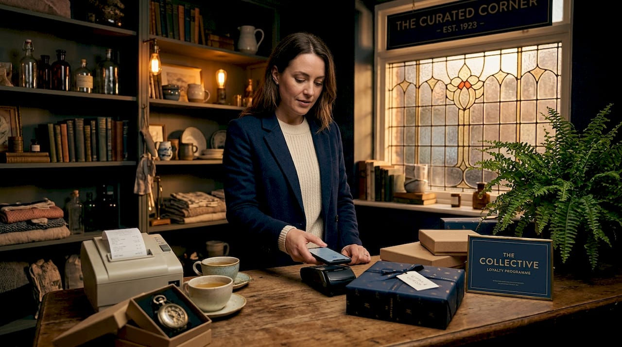 Woman paying for gadget in retail store