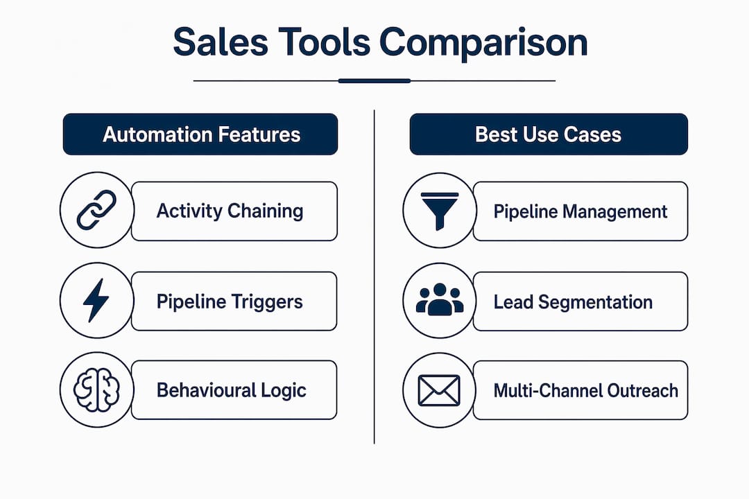 Infographic comparing sales workflow tools and features