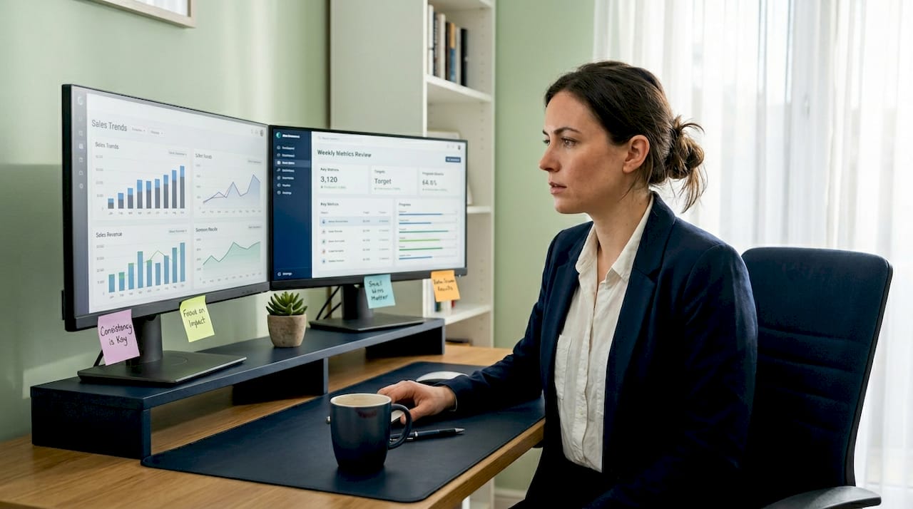 Manager reviewing sales data and goals