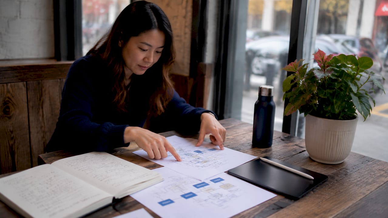 Marketer arranging SaaS pipeline trial stage diagrams