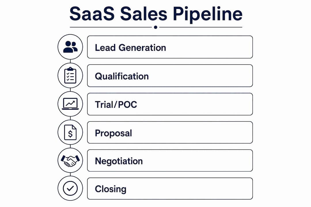 Infographic of SaaS sales pipeline stages vertical flow