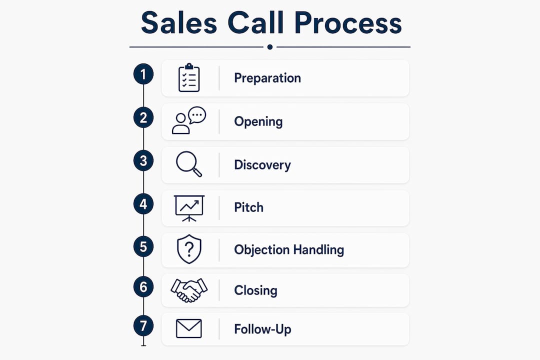 Infographic showing sales call process steps
