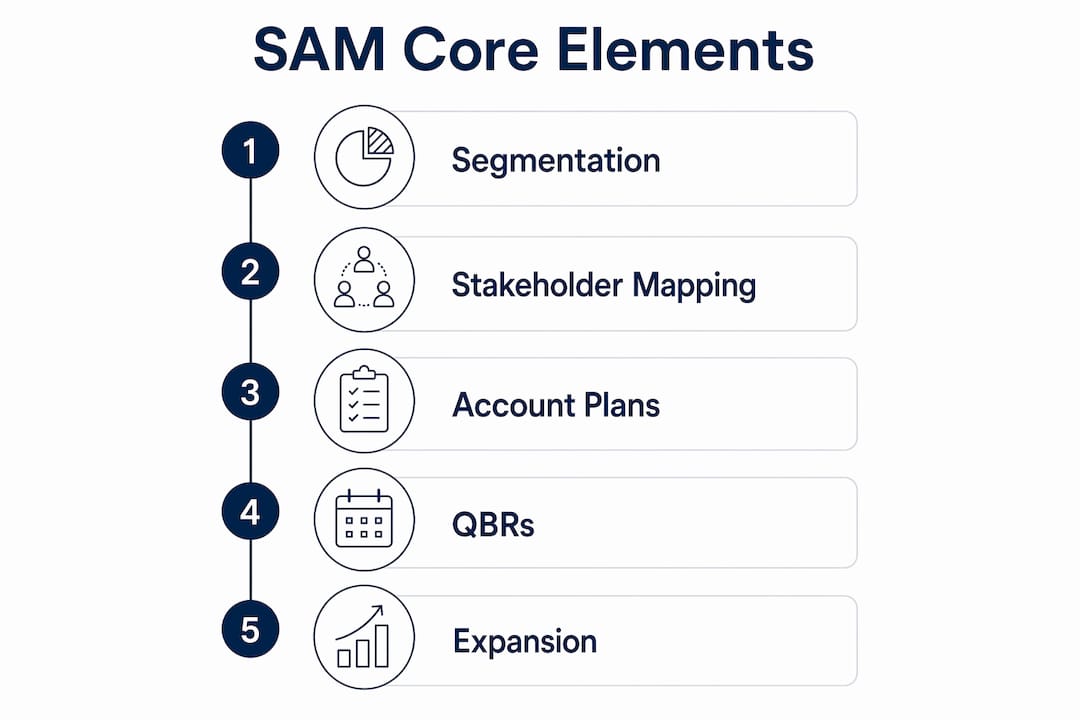 Infographic showing five core elements of SAM process