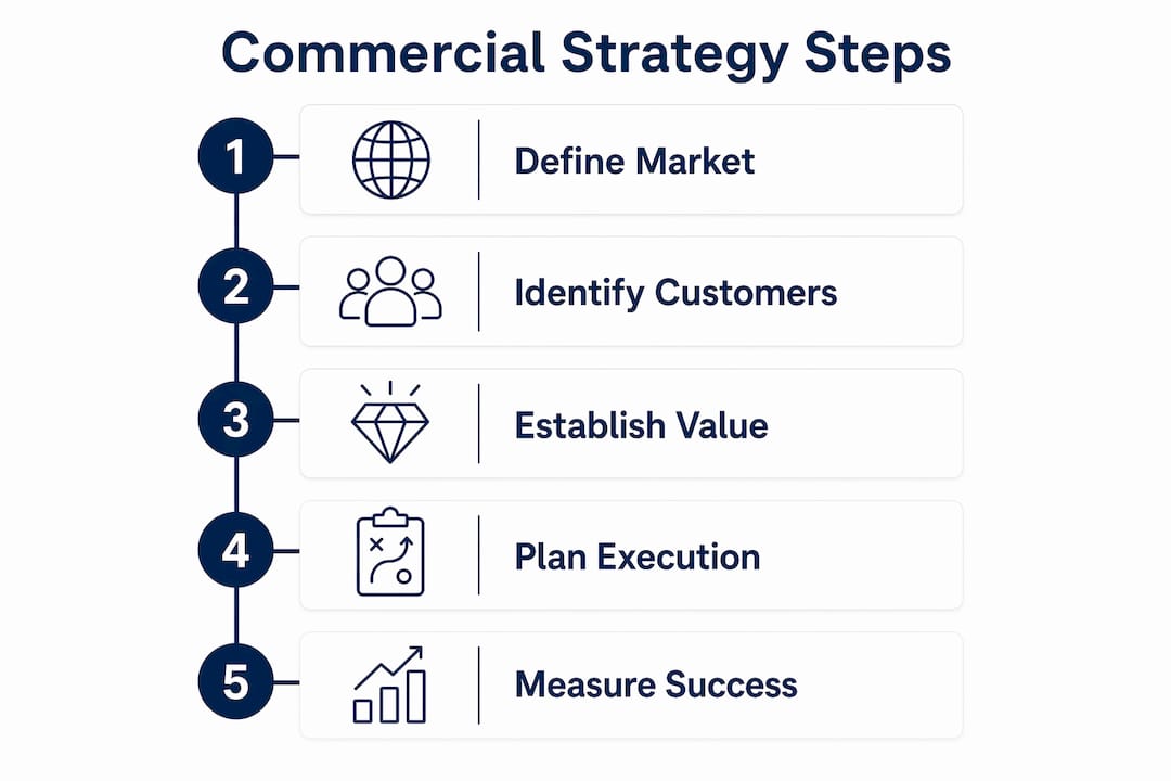 Infographic illustrating commercial strategy key steps